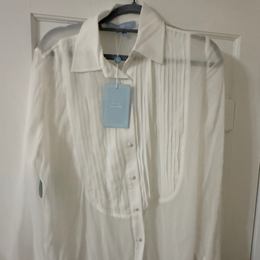 NWT Sheer White Hill House Home Tuxedo Blouse